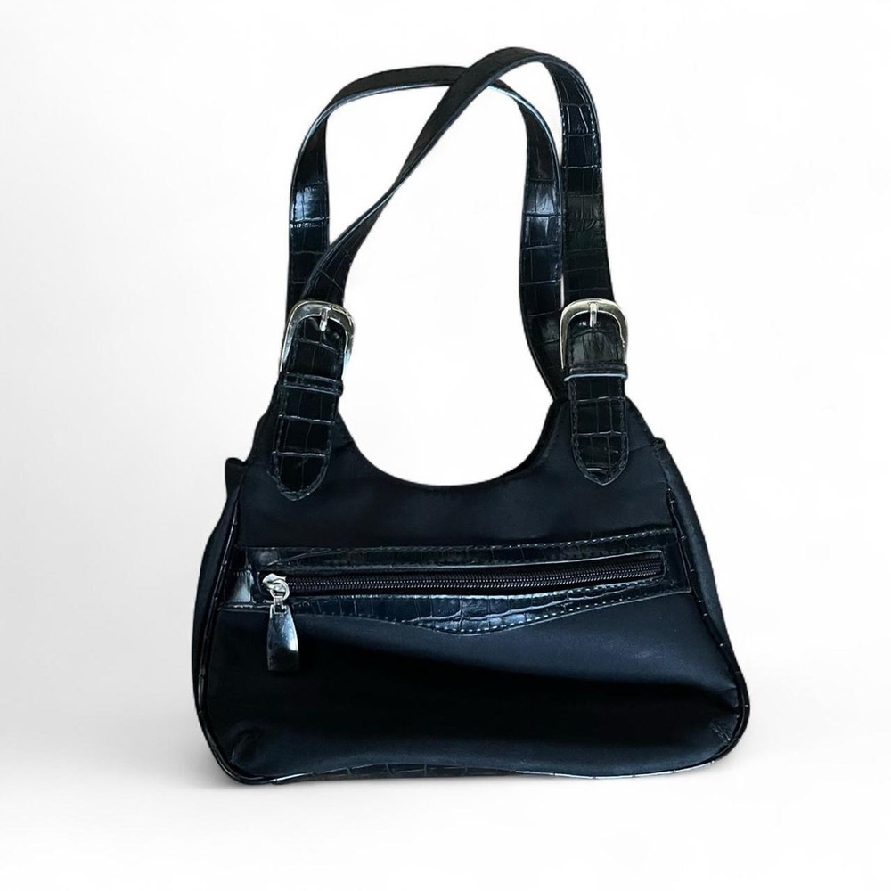 Cute elegant black mini shoulder bag with silver hardware